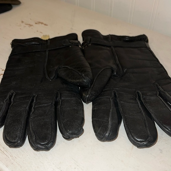 Vintage Marquette black leather rabbit fur lined gloves medium - Picture 7 of 7
